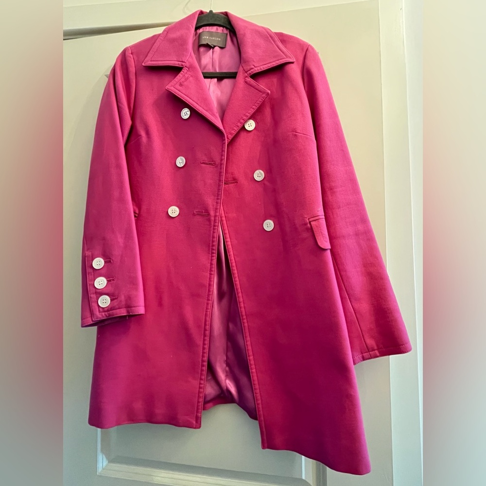 Ann Taylor Fuchsia Double-Breasted Pea Coat